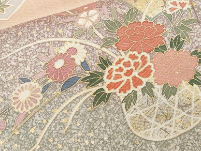 平和屋着物■訪問着 駒刺繍 地紙花籠文 暈し染め 金彩 正絹 逸品 CABC0474ev