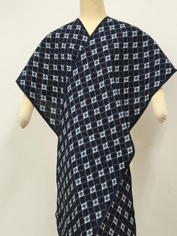 平和屋本店●極上　久留米絣　綿　反物　着尺　手織　正藍　変わり菱文　小川内龍夫作　証紙付き　逸品　未使用　DZAA11727kh6