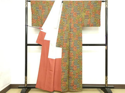 平和屋着物■上質な小紋 幾何学更紗花文 正絹 逸品 DABB8945cd