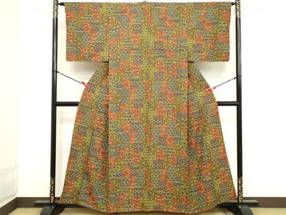 平和屋着物■上質な小紋 幾何学更紗花文 正絹 逸品 DABB8945cd