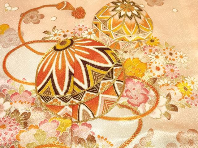 平和屋着物[]七五三　女の子　３歳　祝着　三つ身　長襦袢(無双仕立て・半衿刺繍)セット　駒刺繍　鞠花文　暈し染め　金彩　DABA3861ma