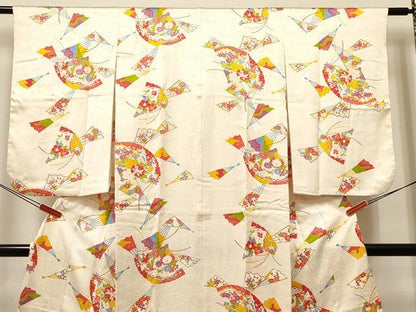 平和屋着物[]七五三 女の子 ７歳 祝着 四つ身 袋帯セット 扇面花文 逸品 DABA3860ma
