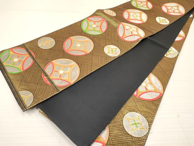 平和屋着物[]七五三　女の子　７歳　祝着　四つ身　袋帯セット　扇面花文　逸品　DABA3860ma