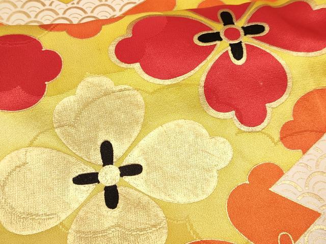 平和屋着物∵女の子　十三参り　子供　祝着　駒刺繍　松皮菱花文　暈し染め　金彩　逸品　DABA3886ma