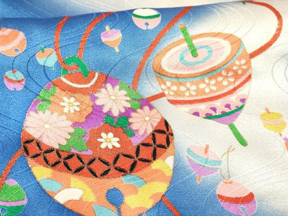 平和屋着物[]七五三　女の子　３歳　祝着　三つ身　鈴　独楽　コマ　暈し染め　金彩　逸品　DABA3892ma