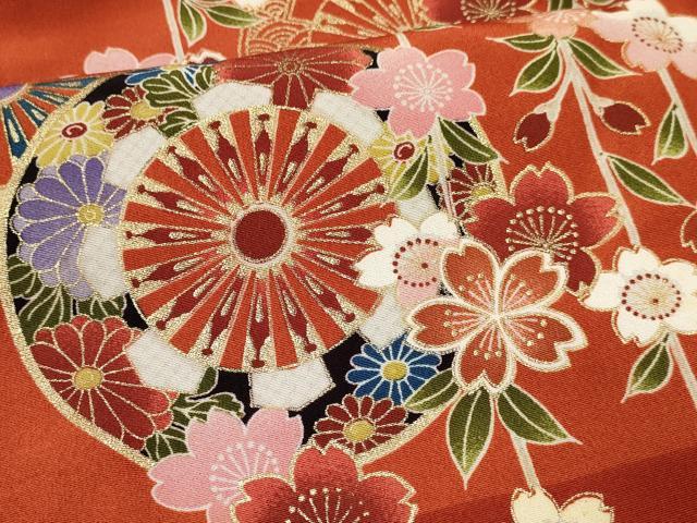 平和屋着物[]七五三 女の子 ３歳 祝着 三つ身 枝垂れ桜 源氏車花蝶文 金彩 逸品 DABA3865ma