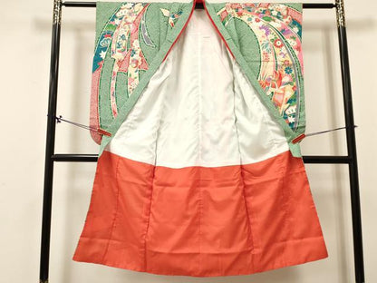 平和屋着物[]七五三 女の子 ７歳 祝着 四つ身 駒刺繍 束ね熨斗鞠花文 金彩 DABA3878ma