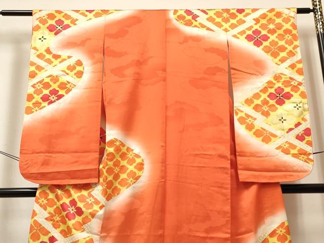 平和屋着物∵女の子　十三参り　子供　祝着　駒刺繍　松皮菱花文　暈し染め　金彩　逸品　DABA3886ma