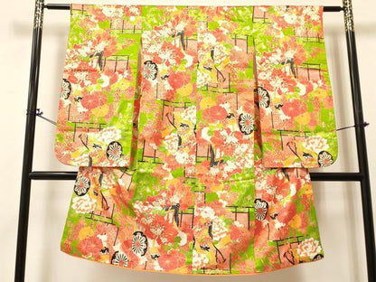 平和屋着物[]七五三　女の子　７歳　祝着　四つ身　御所車花文　金彩　逸品　DABA3883ma