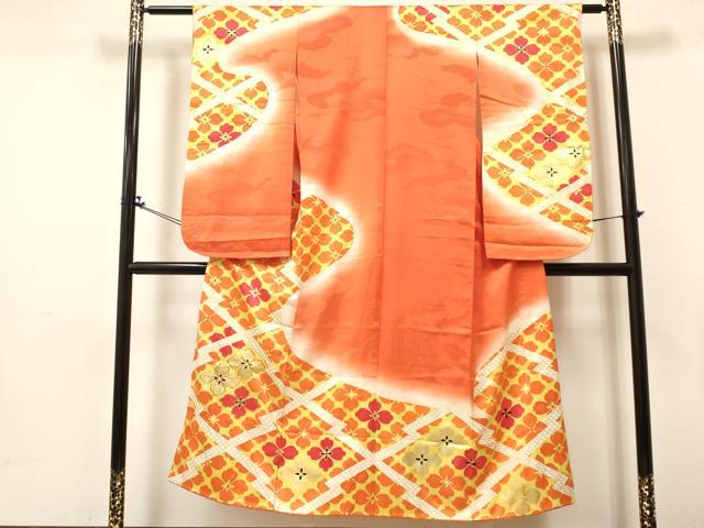 平和屋着物∵女の子　十三参り　子供　祝着　駒刺繍　松皮菱花文　暈し染め　金彩　逸品　DABA3886ma