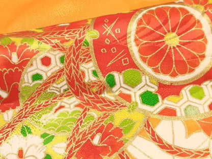 平和屋着物[]七五三　女の子　７歳　祝着　四つ身　駒刺繍　片輪車鼓花文　金彩　DABA3882ma