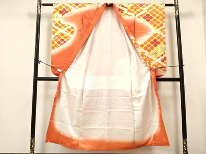平和屋着物∵女の子　十三参り　子供　祝着　駒刺繍　松皮菱花文　暈し染め　金彩　逸品　DABA3886ma