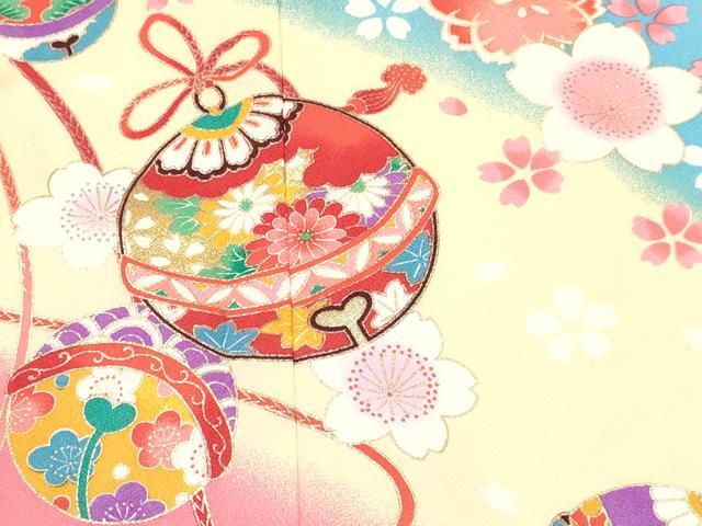 平和屋着物[]七五三　女の子　７歳　祝着　四つ身　鈴花文　暈し染め　金彩　DABA3879ma