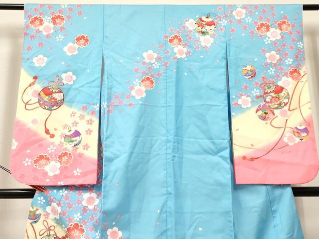 平和屋着物[]七五三　女の子　７歳　祝着　四つ身　鈴花文　暈し染め　金彩　DABA3879ma