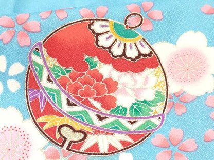 平和屋着物[]七五三　女の子　７歳　祝着　四つ身　鈴花文　暈し染め　金彩　DABA3879ma