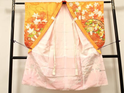 平和屋着物[]七五三　女の子　７歳　祝着　四つ身　駒刺繍　片輪車鼓花文　金彩　DABA3882ma