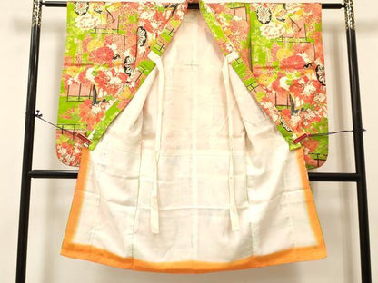 平和屋着物[]七五三　女の子　７歳　祝着　四つ身　御所車花文　金彩　逸品　DABA3883ma