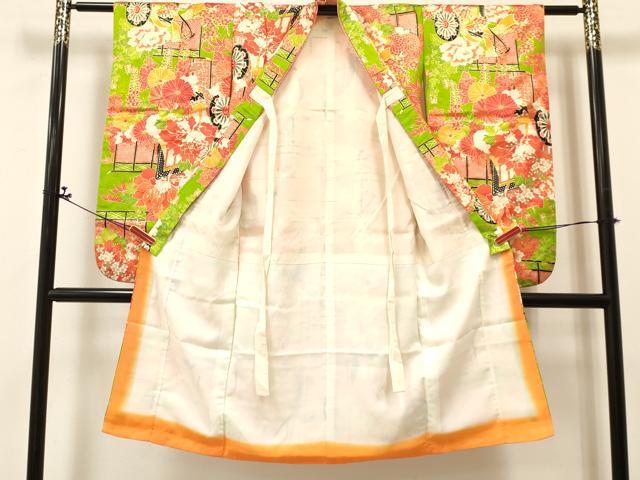 平和屋着物[]七五三　女の子　７歳　祝着　四つ身　御所車花文　金彩　逸品　DABA3883ma