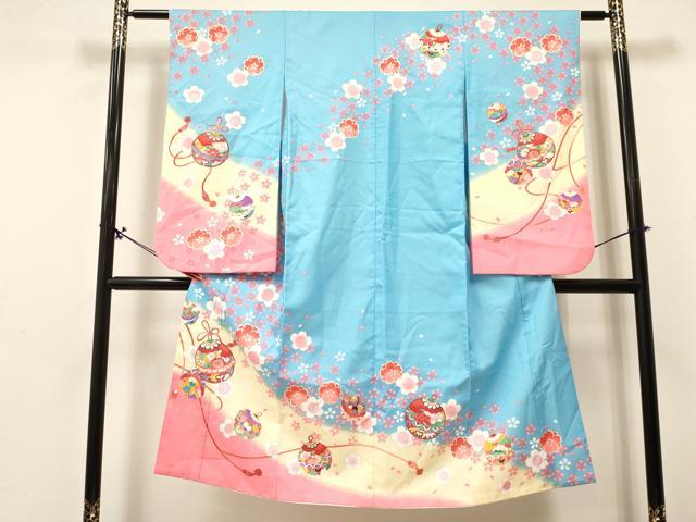 平和屋着物[]七五三　女の子　７歳　祝着　四つ身　鈴花文　暈し染め　金彩　DABA3879ma