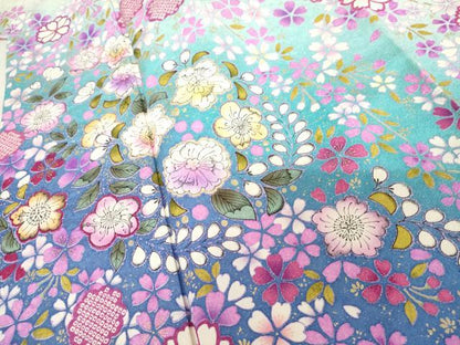 平和屋着物●豪華振袖・長襦袢(無双仕立て)セット　辻が花　草花文　暈し染め　金彩　銀通し地　半衿刺繍　正絹　逸品　AABF6634cs