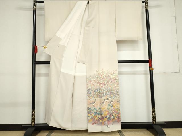 平和屋着物●本加賀友禅作家 百貫華峰 色留袖 花鳥文 暈し染め 正絹 逸品 AABF9054cs