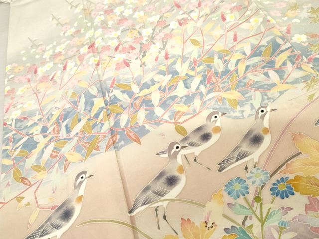 平和屋着物●本加賀友禅作家 百貫華峰 色留袖 花鳥文 暈し染め 正絹 逸品 AABF9054cs