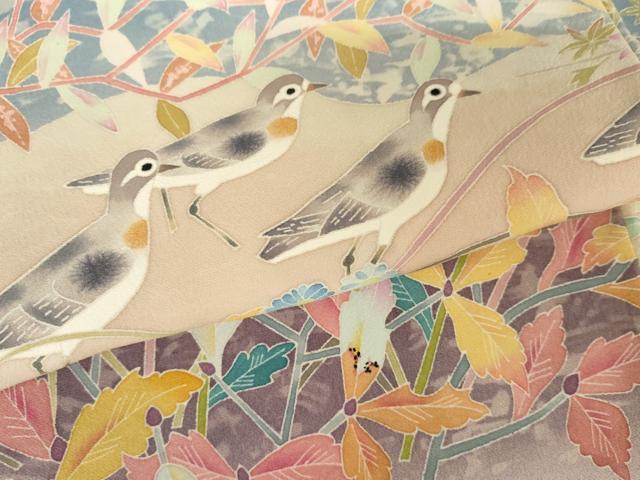 平和屋着物●本加賀友禅作家 百貫華峰 色留袖 花鳥文 暈し染め 正絹 逸品 AABF9054cs