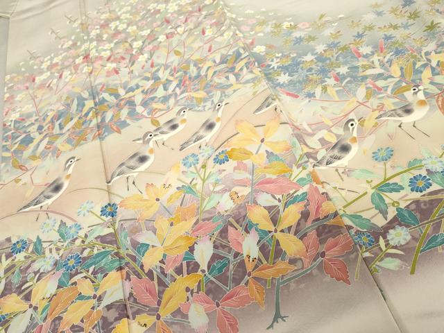平和屋着物●本加賀友禅作家 百貫華峰 色留袖 花鳥文 暈し染め 正絹 逸品 AABF9054cs