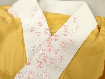 平和屋着物●振袖用長襦袢　無双仕立て　絞り　椿　暈し染め　金彩　半衿刺繍　正絹　逸品　AABF9066cs