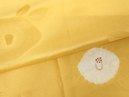 平和屋着物●振袖用長襦袢　無双仕立て　絞り　椿　暈し染め　金彩　半衿刺繍　正絹　逸品　AABF9066cs
