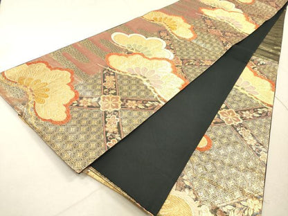 平和屋着物◎六通柄袋帯　エ霞松花文　金糸　正絹　逸品　DABB8322xg