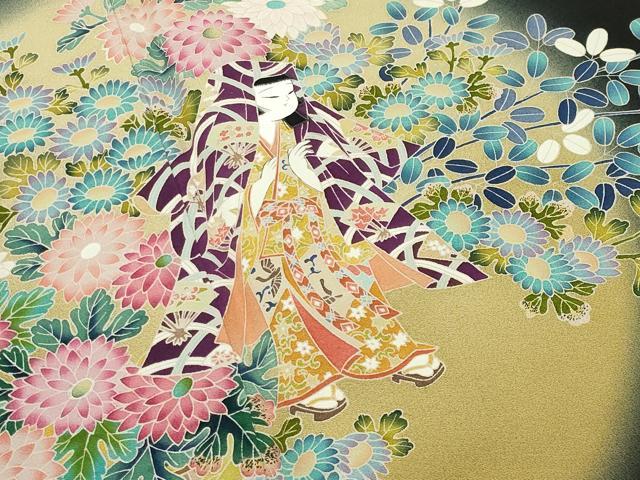 平和屋着物●豪華黒留袖 友禅 作家物 人物花文 暈し染め 正絹 逸品 CABC8121gh