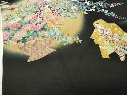 平和屋着物●豪華黒留袖 友禅 作家物 人物花文 暈し染め 正絹 逸品 CABC8121gh