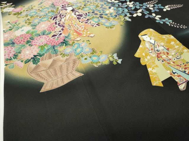 平和屋着物●豪華黒留袖 友禅 作家物 人物花文 暈し染め 正絹 逸品 CABC8121gh