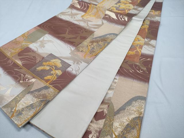 平和屋着物◎六通柄袋帯　短冊琳羽文　金糸　正絹　逸品　CABD1668ha