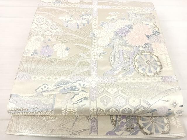 平和屋着物◎六通柄袋帯　唐織　天井花文　銀糸　正絹　逸品　AABF4635yx
