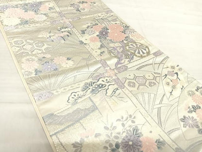 平和屋着物◎六通柄袋帯　唐織　天井花文　銀糸　正絹　逸品　AABF4635yx
