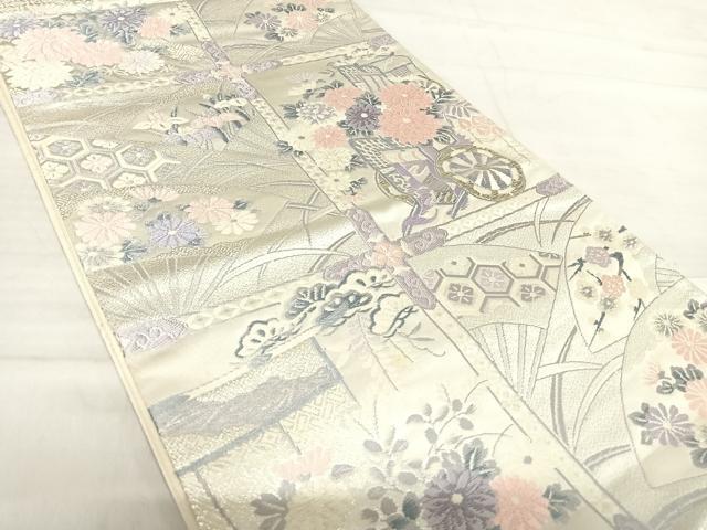平和屋着物◎六通柄袋帯　唐織　天井花文　銀糸　正絹　逸品　AABF4635yx