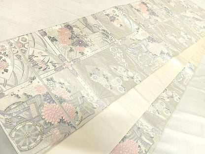 平和屋着物◎六通柄袋帯　唐織　天井花文　銀糸　正絹　逸品　AABF4635yx