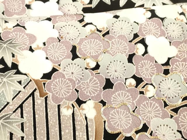 平和屋着物■豪華黒留袖　駒刺繍　枝葉梅文　正絹　逸品　DABB3868cm