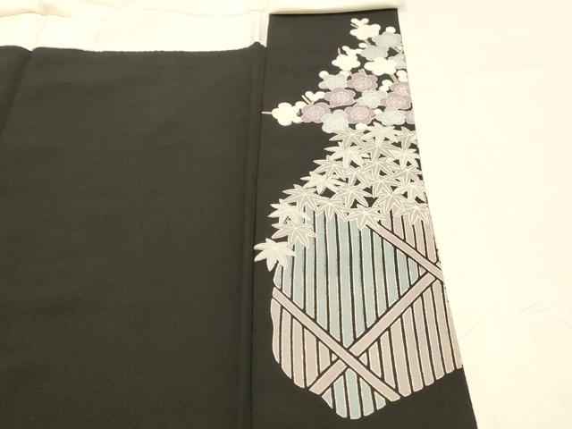 平和屋着物■豪華黒留袖　駒刺繍　枝葉梅文　正絹　逸品　DABB3868cm
