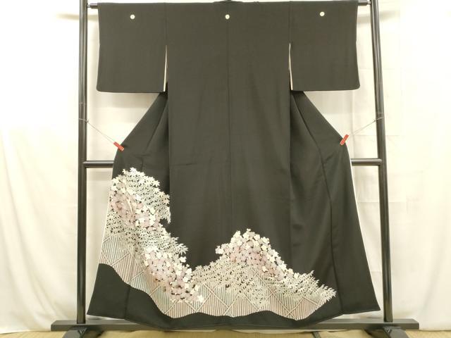 平和屋着物■豪華黒留袖　駒刺繍　枝葉梅文　正絹　逸品　DABB3868cm