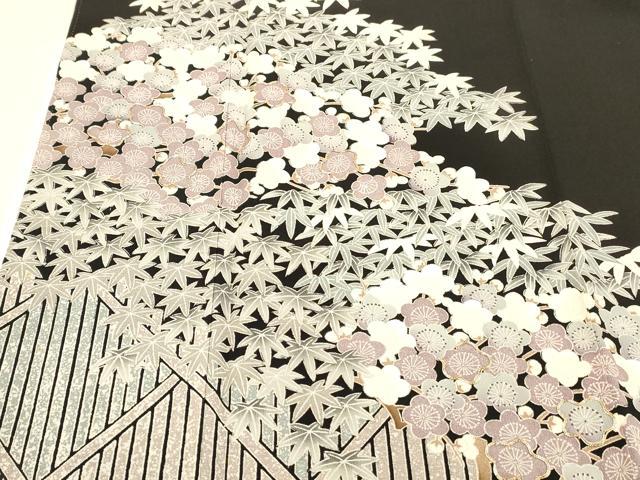 平和屋着物■豪華黒留袖　駒刺繍　枝葉梅文　正絹　逸品　DABB3868cm