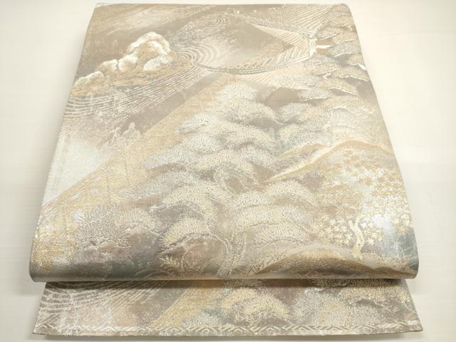 平和屋着物◎六通柄袋帯　京洛錦　遠山風景松文　二重引箔袋帯　金銀糸　正絹　逸品　DABB8393xg