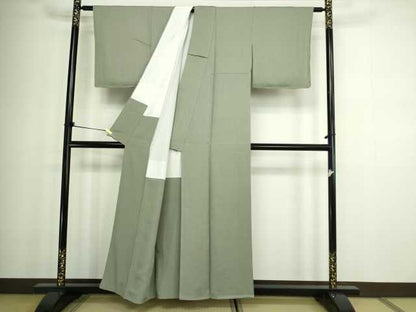 平和屋着物■上質な色無地 霞地紋 利休鼠色 正絹 逸品 DABC0155sf