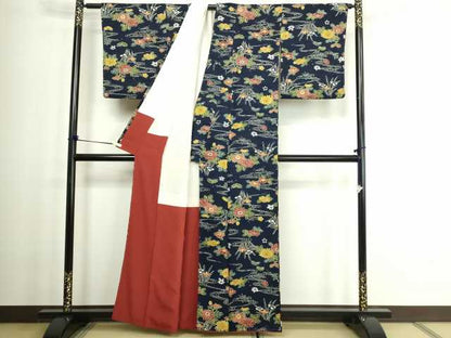 平和屋着物■上質な小紋 流水草花文 正絹 逸品 DABC0179sf
