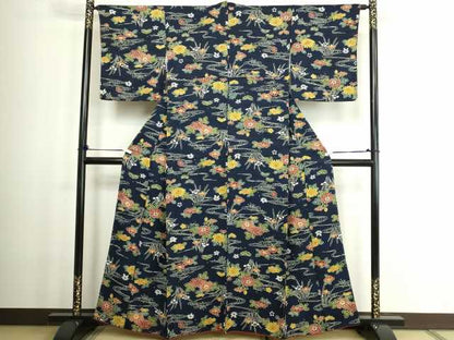 平和屋着物■上質な小紋 流水草花文 正絹 逸品 DABC0179sf
