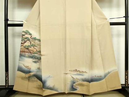 平和屋着物■訪問着 手描き 風景文 暈し染め 金彩 正絹 逸品 DABC0211sf