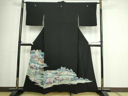 平和屋着物■豪華黒留袖　風景文　金彩　正絹　逸品　DABC0219sf