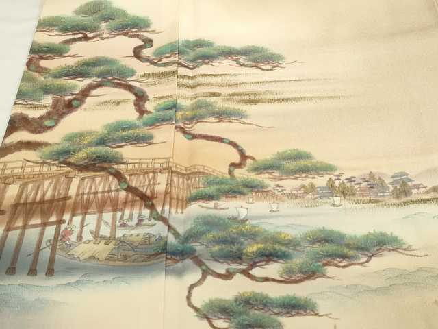 平和屋着物■訪問着 手描き 風景文 暈し染め 金彩 正絹 逸品 DABC0211sf